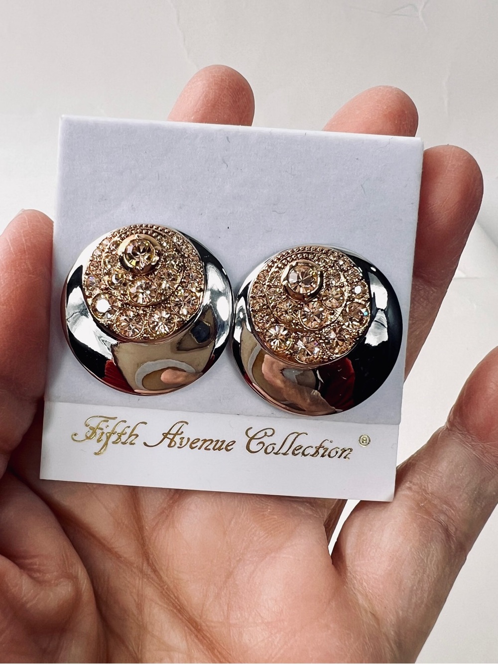Two-Tone Round Crystal Earrings - Rose Gold & Silver